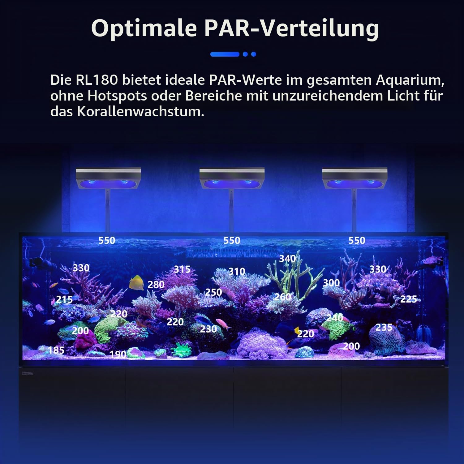PopBloom RL180 WiFi Meerwasser LED 180W, Salzwasser LED Beleuchtung für Reef Coral SPS/LPS Fish Wasserpflanzen Salzwasser Aquarium (180W WiFi (Schwarz))