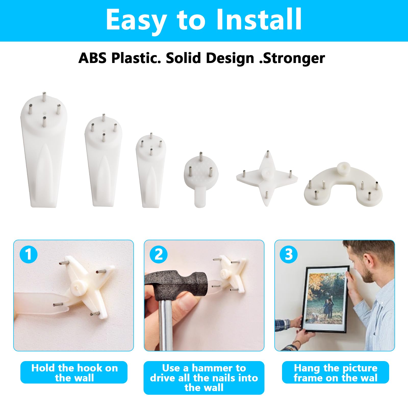 60 Ganci Per Quadri Non Traccia - Kit Per Pareti Dure, Cartongesso, Cemento - Multimisura (Piccoli, Medi, Grandi) - Appendere Foto, Cornici, Decorazioni - 6