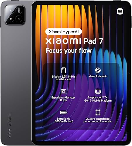 XIAOMI Pad 7 Ai WiFi Version Global (No Calls or Text) 11.2 inches 3.2K 144Hz 8850mAh Bluetooth 5.4 Four Speakers 13 Mp Model 2410CRP4CG (Gray, 256GB + 8GB)