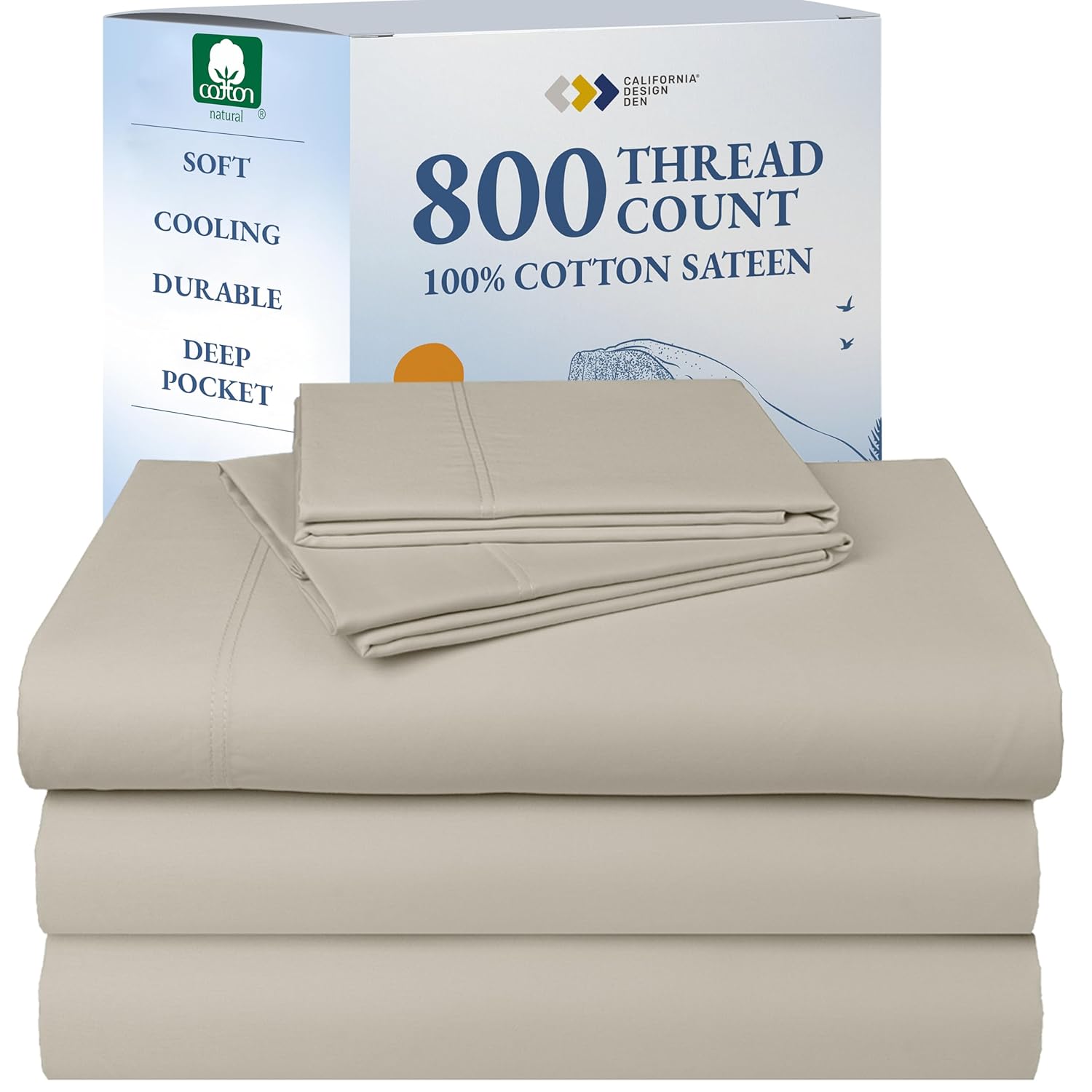 California Design Den Split King Sheet Set - Luxury 800 Thread Count 100 Cotton Sateen Bedding Set with