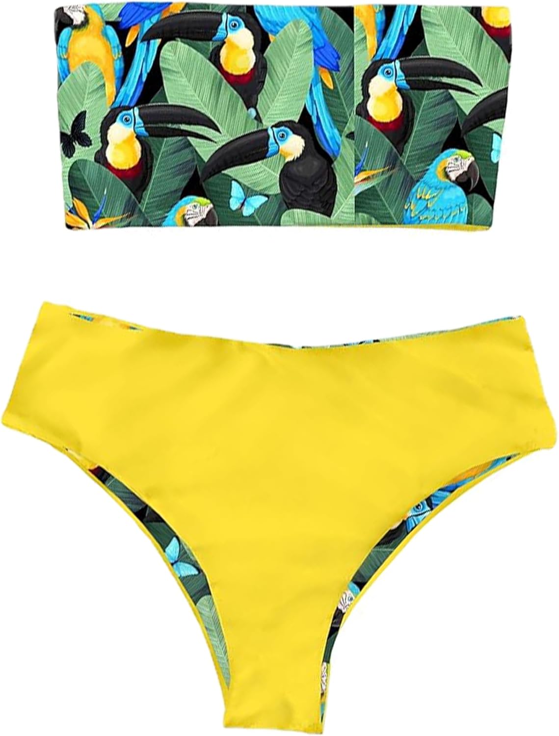 Women's High Cut Bandeau Bikini Set Strapless Solid Color 2 Pieces Bathing Suit Swimsuit