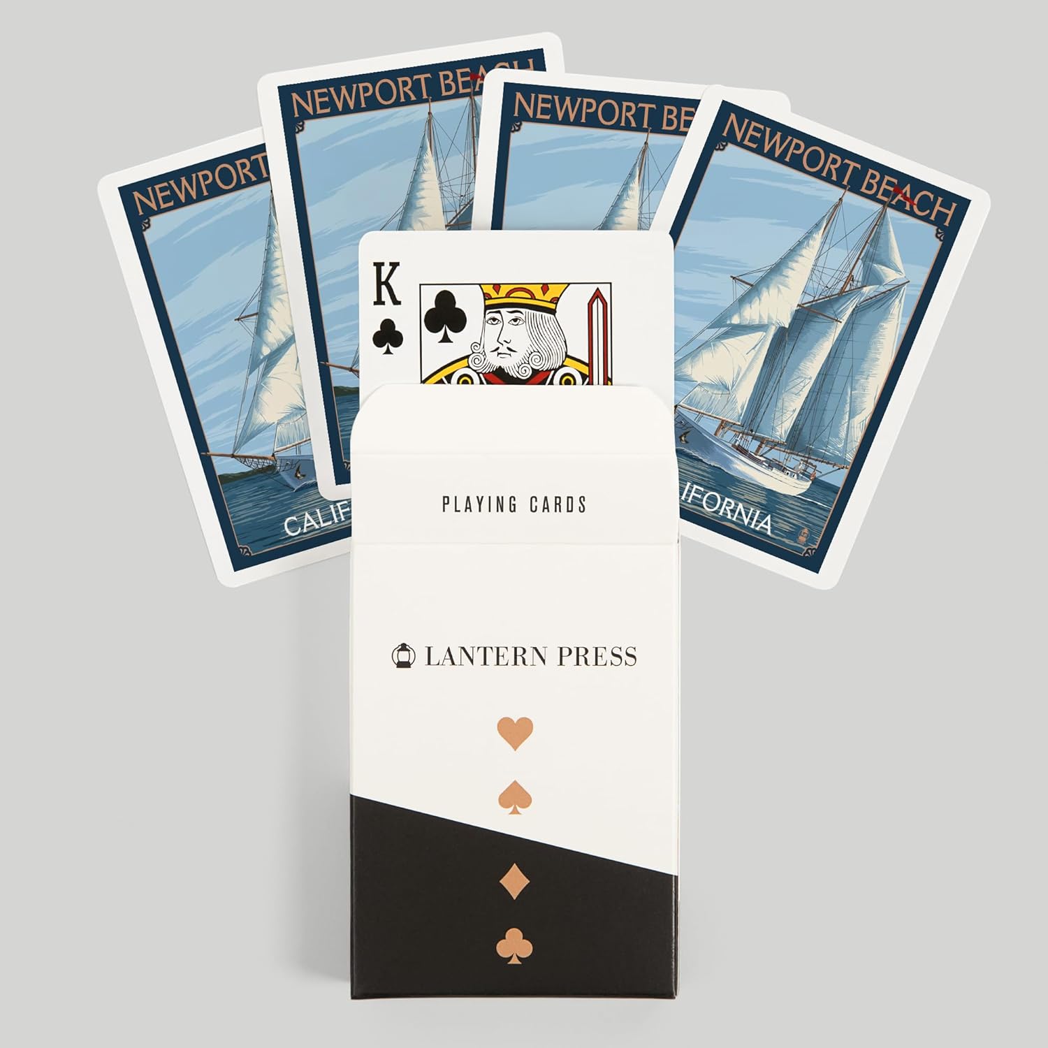Lantern Press Newport Beach, California, Schooner Sailboat Scene, 52 Playing Cards for Adults, Poker Size Card Deck