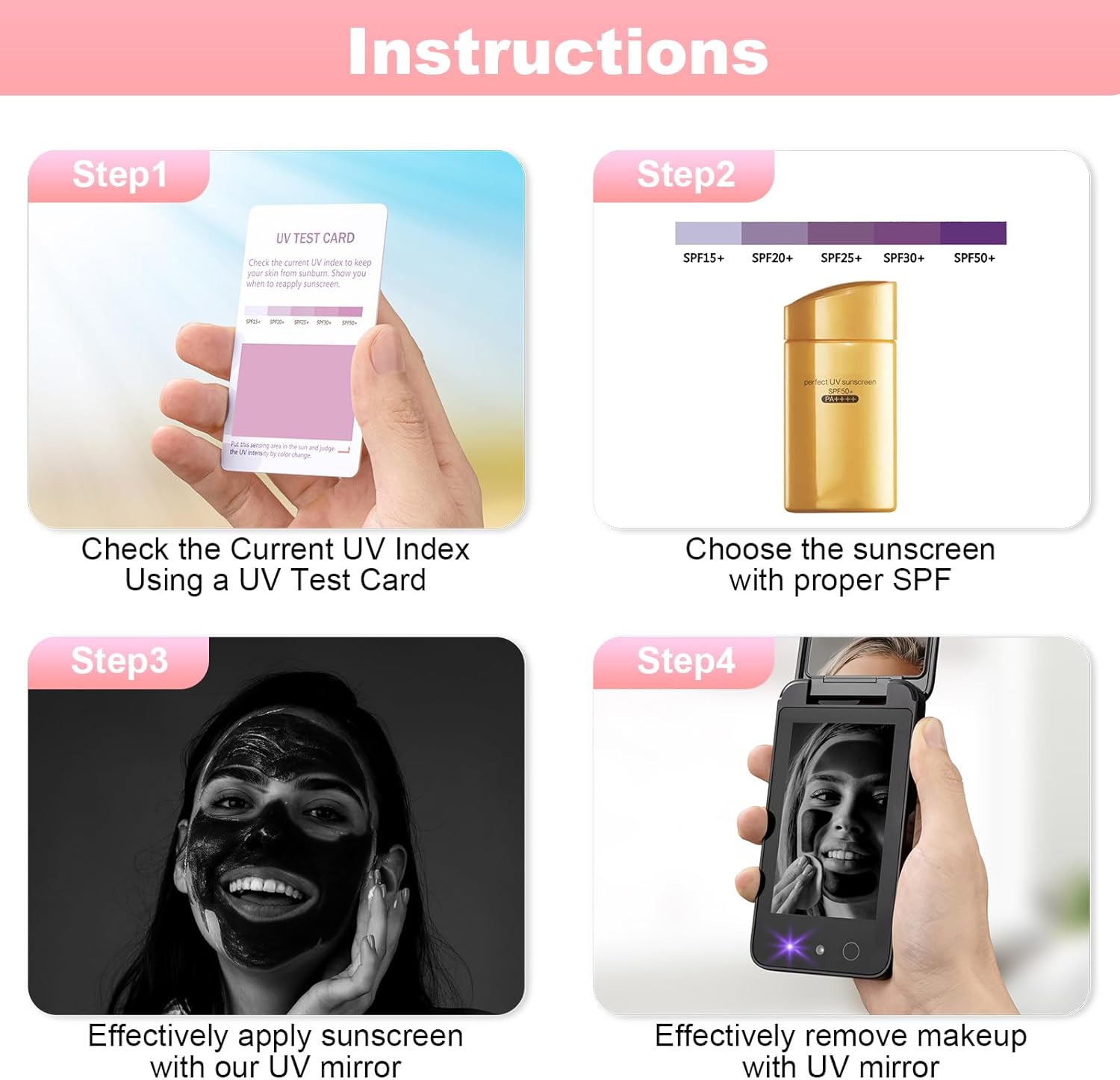 FUNKS UVカメラ付きミラー 手鏡 コンパクト (ブラック) FUNKS UVカメラ