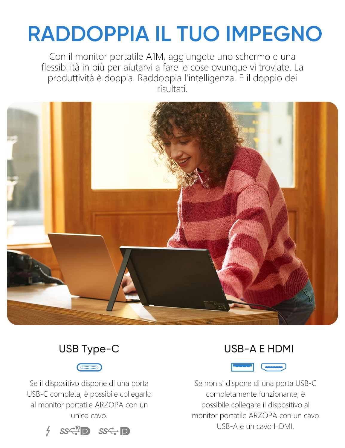 ARZOPA Monitor Portatile, 17,3 Pollici Portable Monitor, 1920x1080 FHD, IPS con HDMI/Type-C/USB-C, Mini Schermo Portatile, Doppio Altoparlante Integrato per laptop/PC/Mac/PS5 /Xbox