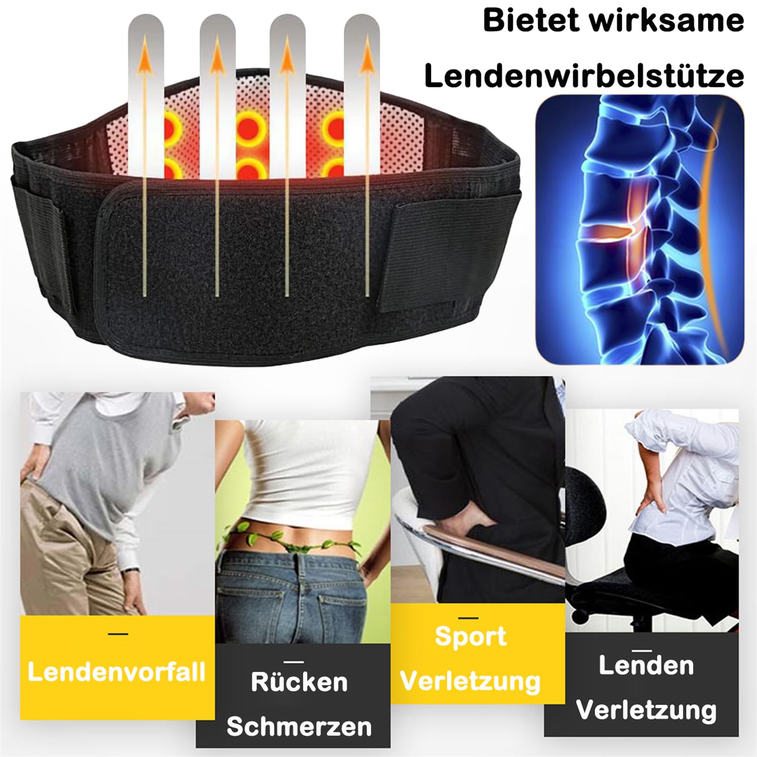 Ceinture de chaleur dorsale autochauffante avec bandage dorsal, thérapie par champ magnétique, ceinture de soutien dorsale avec support métallique, ceinture de chaleur lombaire, soutien