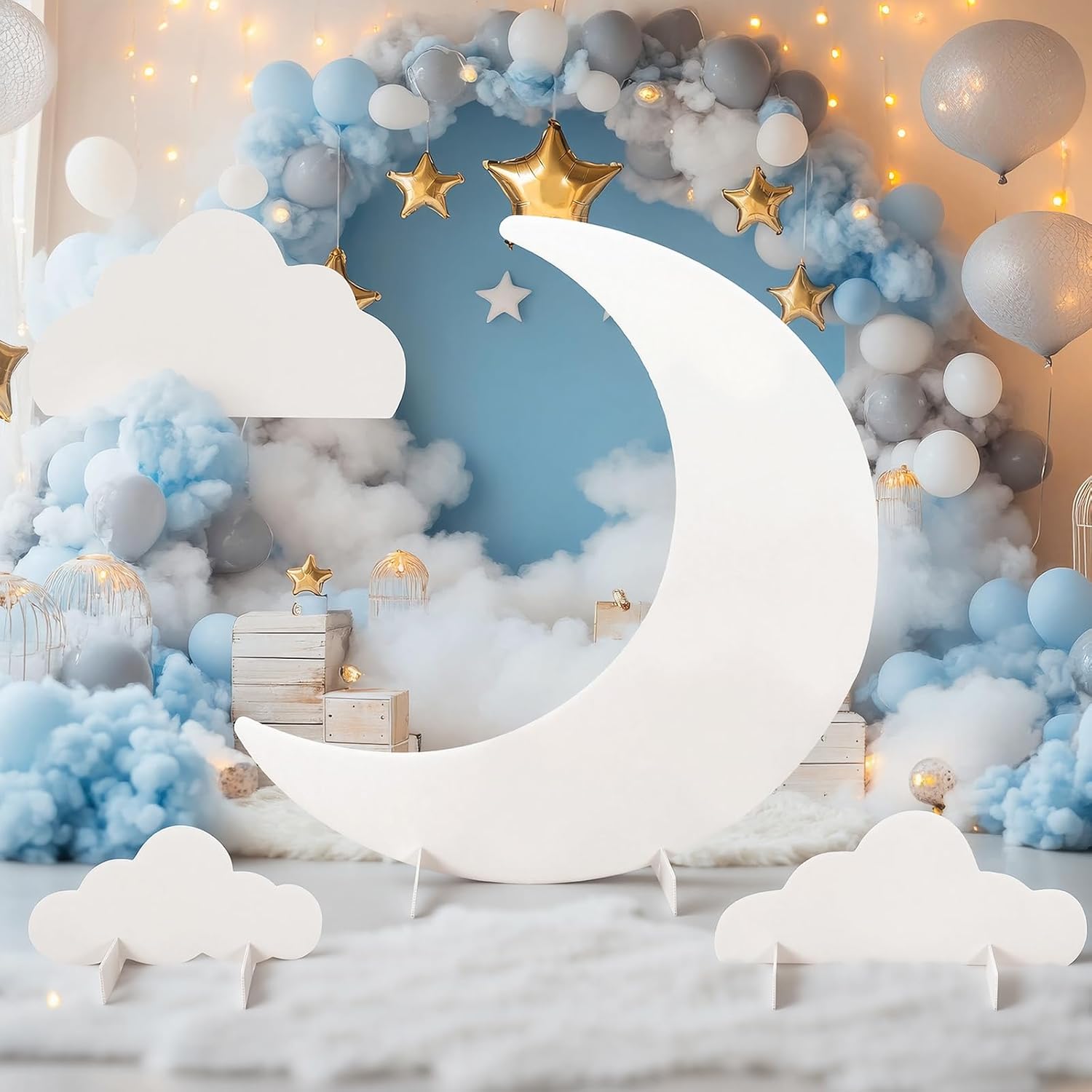 4 Pcs Large Moon Party Decoration 35 Inch Moon Standup Cardboard Cutout Starry Night Backdrop Photo Booth Props for Movie Night Awards Wedding Birthday Homecomings