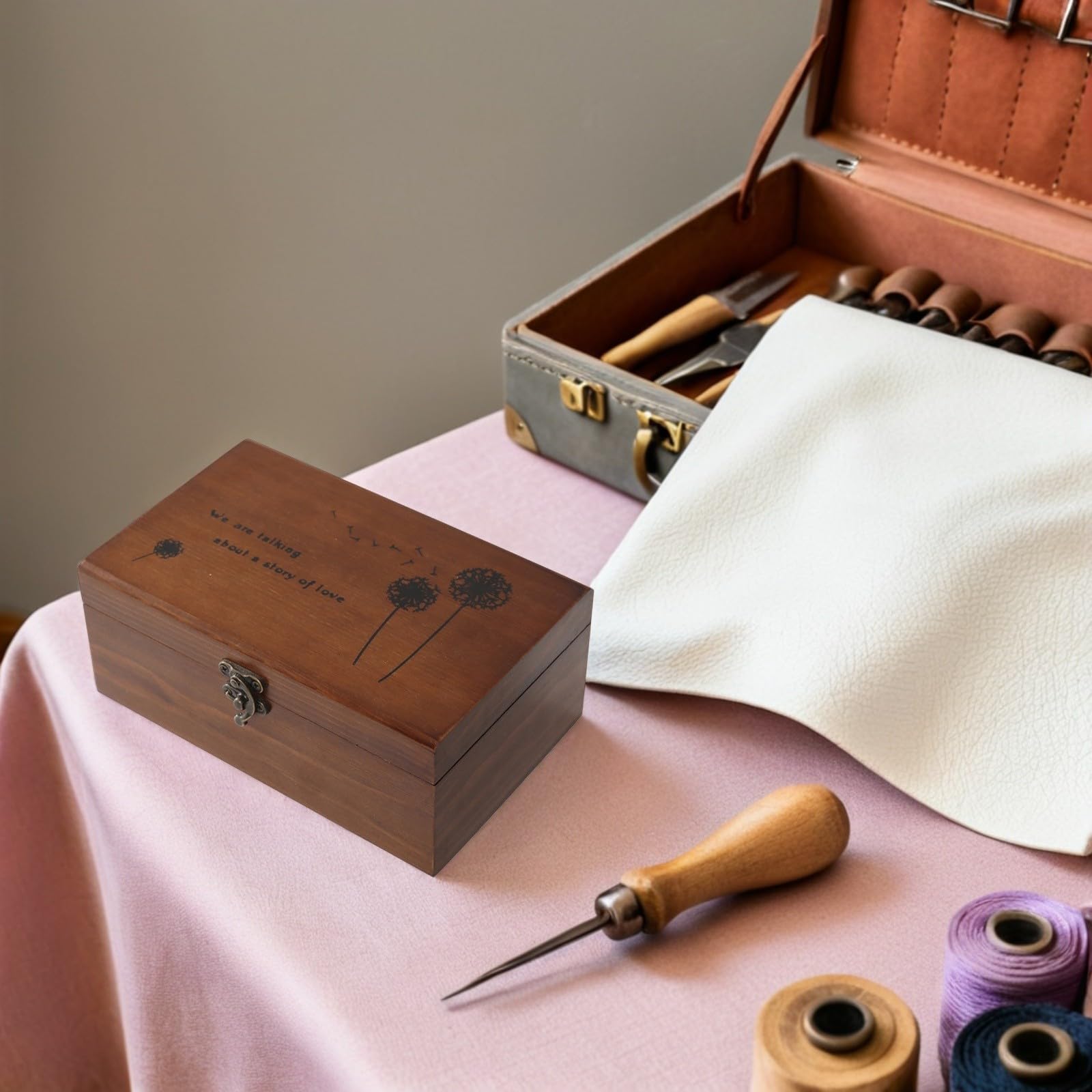SHINEOFI 2 Piezas Caja de Costura de Madera Vintage para Almacenamiento de Hilos y Agujas con Tapa Diseño Portátil y Resistente para Manualidades y Costura Casa