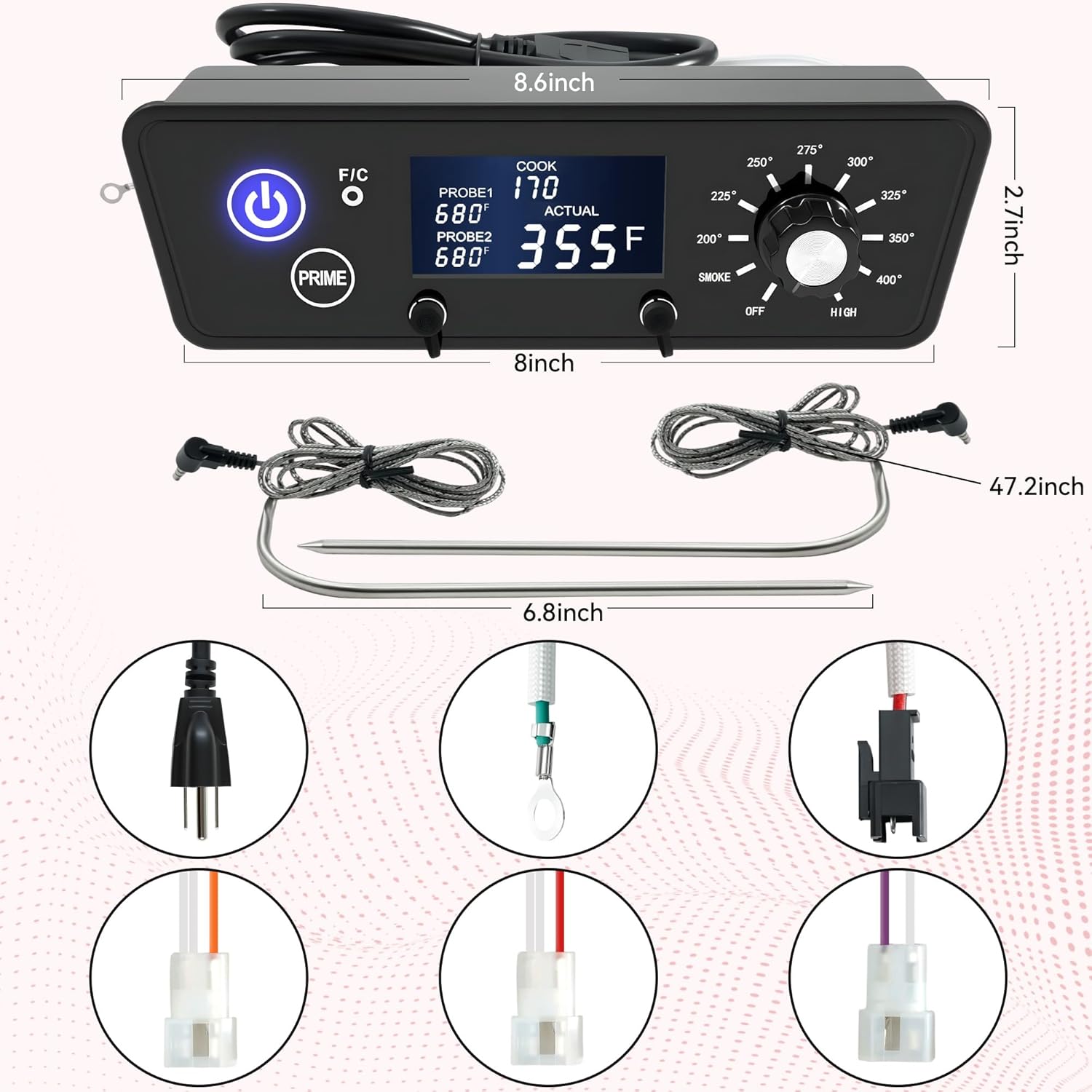 Upgraded LCD Display Trapezoid Grill Controller Board Panel Replacement Kits Compatible for Pit Boss Series 3/4/5/7 Vertical Wood Pellet Smoker with 2 Meat Probes