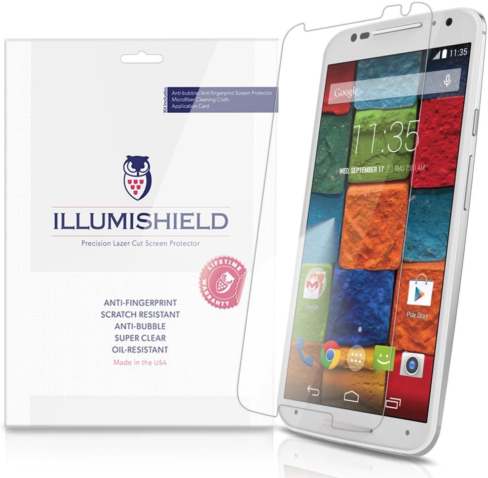 ILLUMISHIELD Screen Protector Compatible with Motorola Moto X (2014)(3-Pack) Clear HD Shield Anti-Bubble and Anti-Fingerprint PET Film