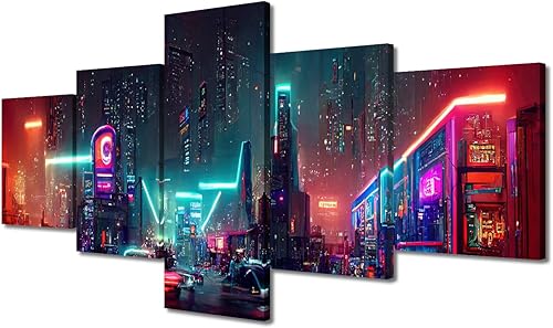 Miniatura 101 de Lienzo decorativo moderno para pared, pintura artística Cyberpunk, impresión de 5 paneles, decoración de lienzo para sala de estar para dormitorio