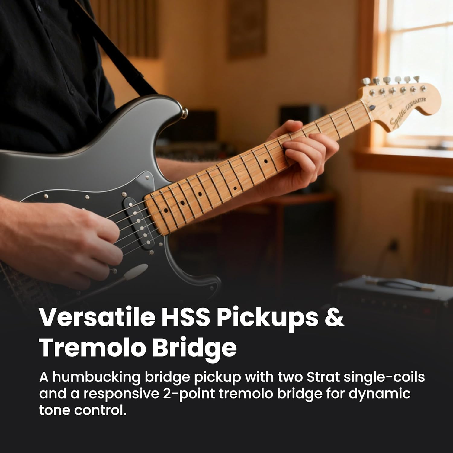 Fender Squier Affinity Stratocaster HSS - Charcoal Frost Metallic Bundle with Frontman 10G Amplifier, Cable, Gig Bag, Strap, Picks, Online Lessons, and Austin Bazaar Instructional DVD