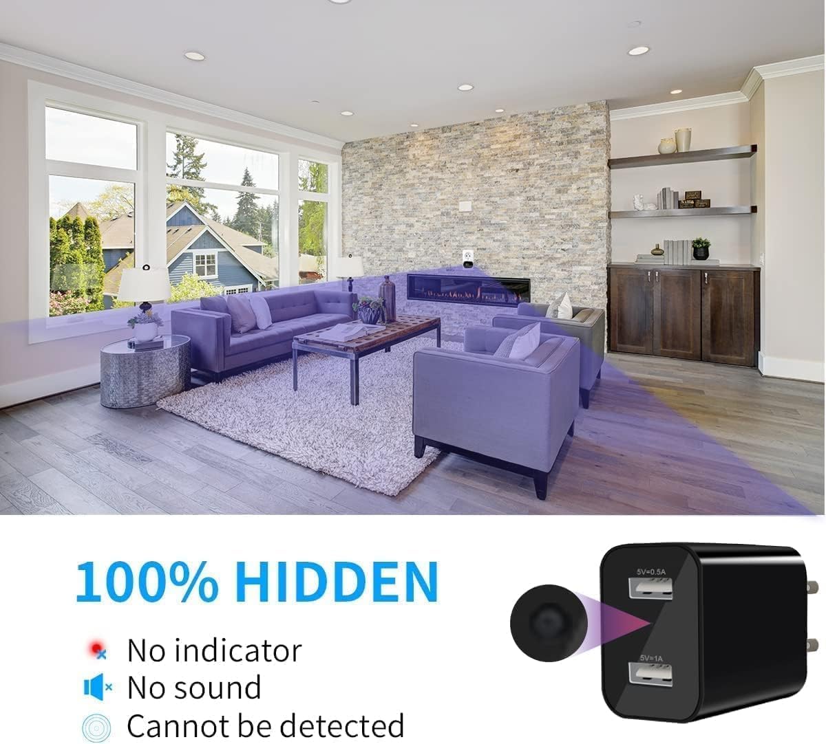 DDLC Dual USB Charger Camera Securities WiFi HD 1080P Security, Night Vision, Plug Cams Adapter Motion Detection from Anywhere (Dual USB Charger) 1