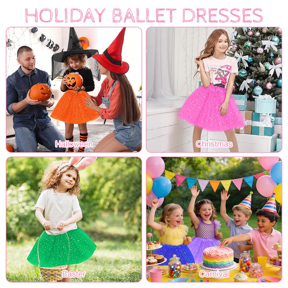 Tutu Elástico Tul 30 cm 3 Capas Falda Ballet para Niña Fiesta Baile Lentejuelas