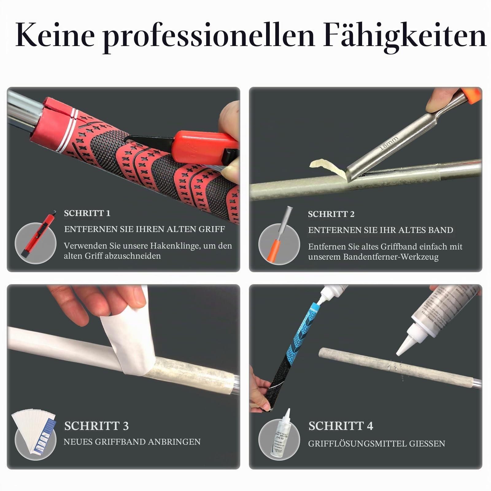 13 Doppelseitig Golfgriffband,Golfgriff-Sets für Golfschläger Installation Optionen umfassen 13 Doppelseitige Golfgriffband,Gummischraub enklemme,Hakenklinge,Grip Tape Remover,142 ml Lösungsmittel