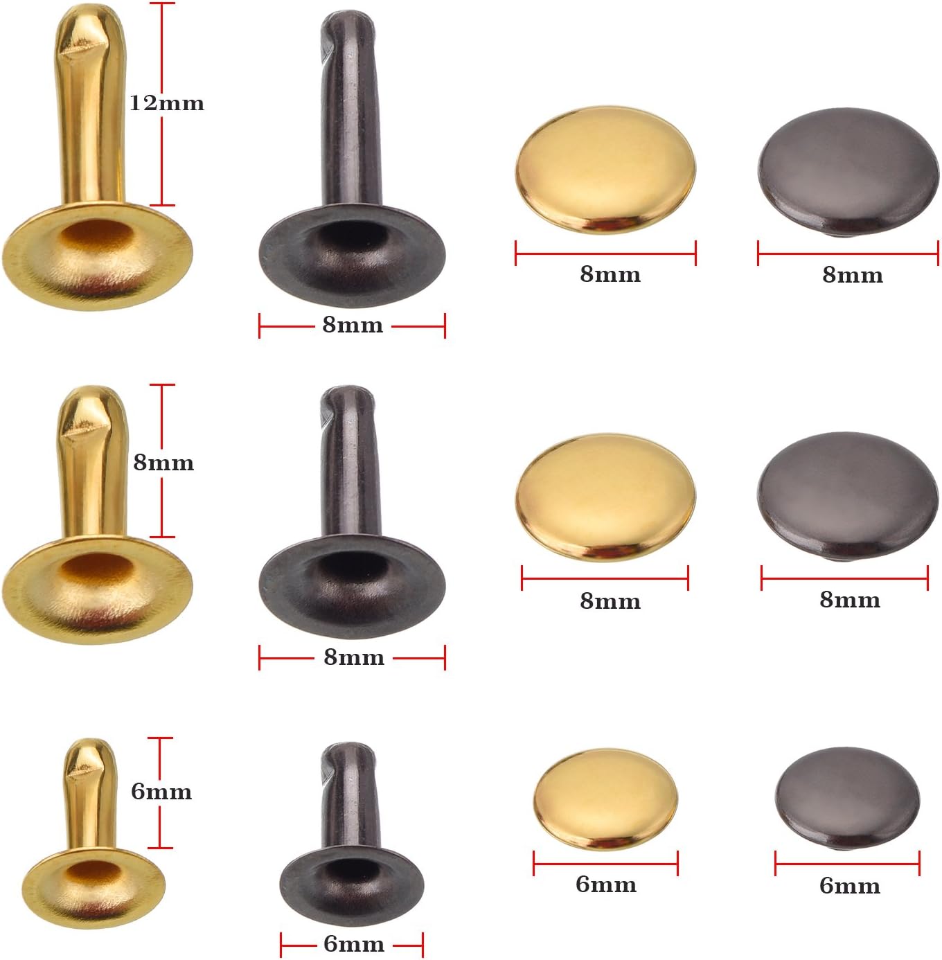 Outus Rivets Single Cap Rivet Tubular Metal Studs with Fixing Tool Kit for Leather Craft Repairs Decoration, 3 Sizes, 60 Set (Multicolor A)