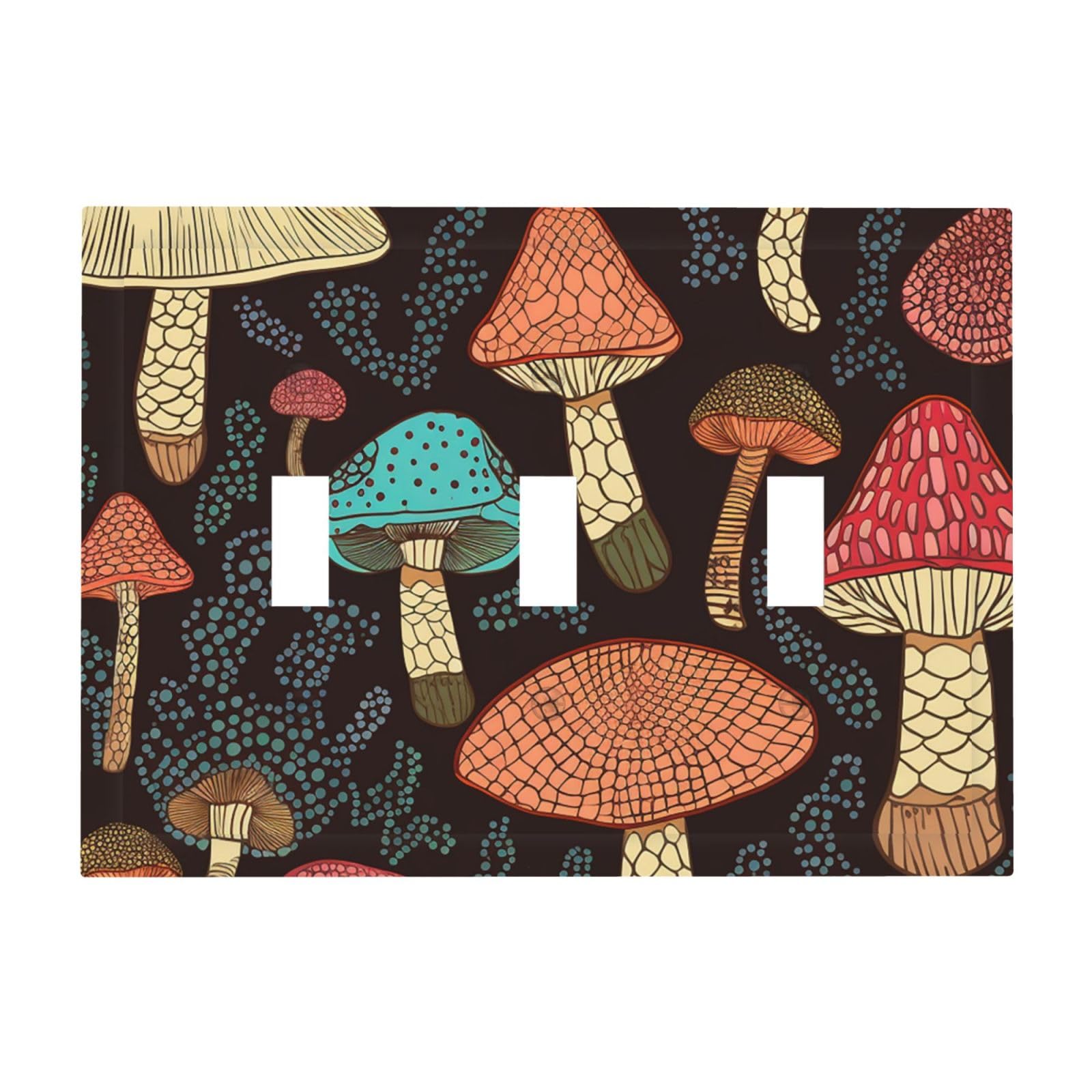 3-Gang Decorator Wall Plate Mushroom Light Switch Cover Triple Toggle Receptacle Wall Plate Mid Size 4.8" x 6.7" Wallplate Unbreakable Polycarbonate Outlet Faceplates Covers