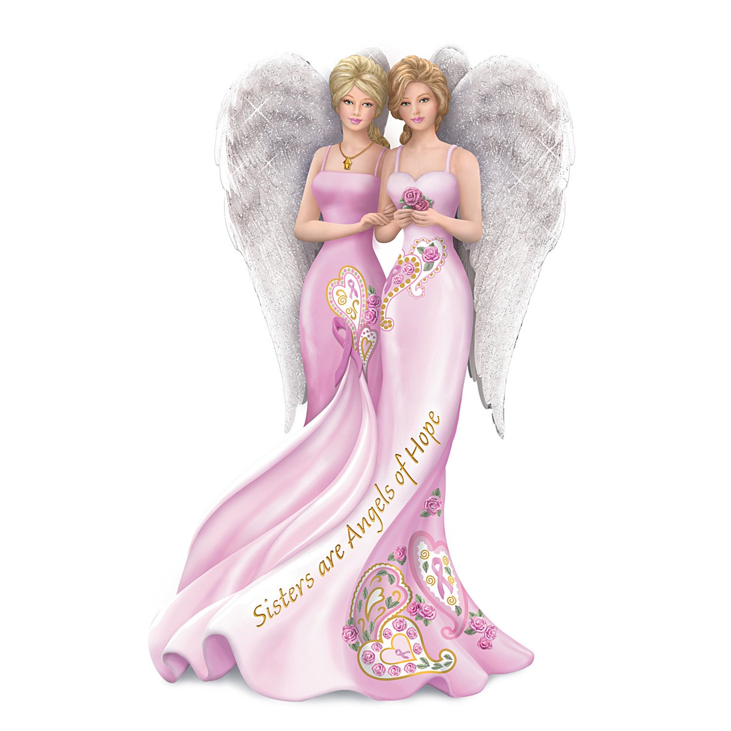 The Hamilton Collection Thomas Kinkade Breast Cancer Awareness Figurine: Sisters are Angels of Hope