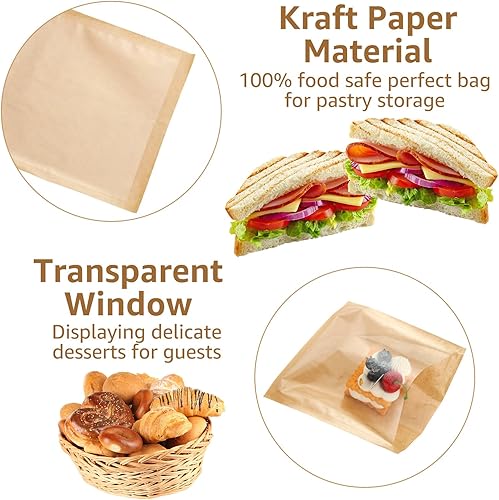 Miniatura 3 de CertBuy 300 bolsas de papel encerado con ventana, a prueba de grasa, grado alimenticio, 7.5 x 7 pulgadas, panadería, galletas, sándwiches