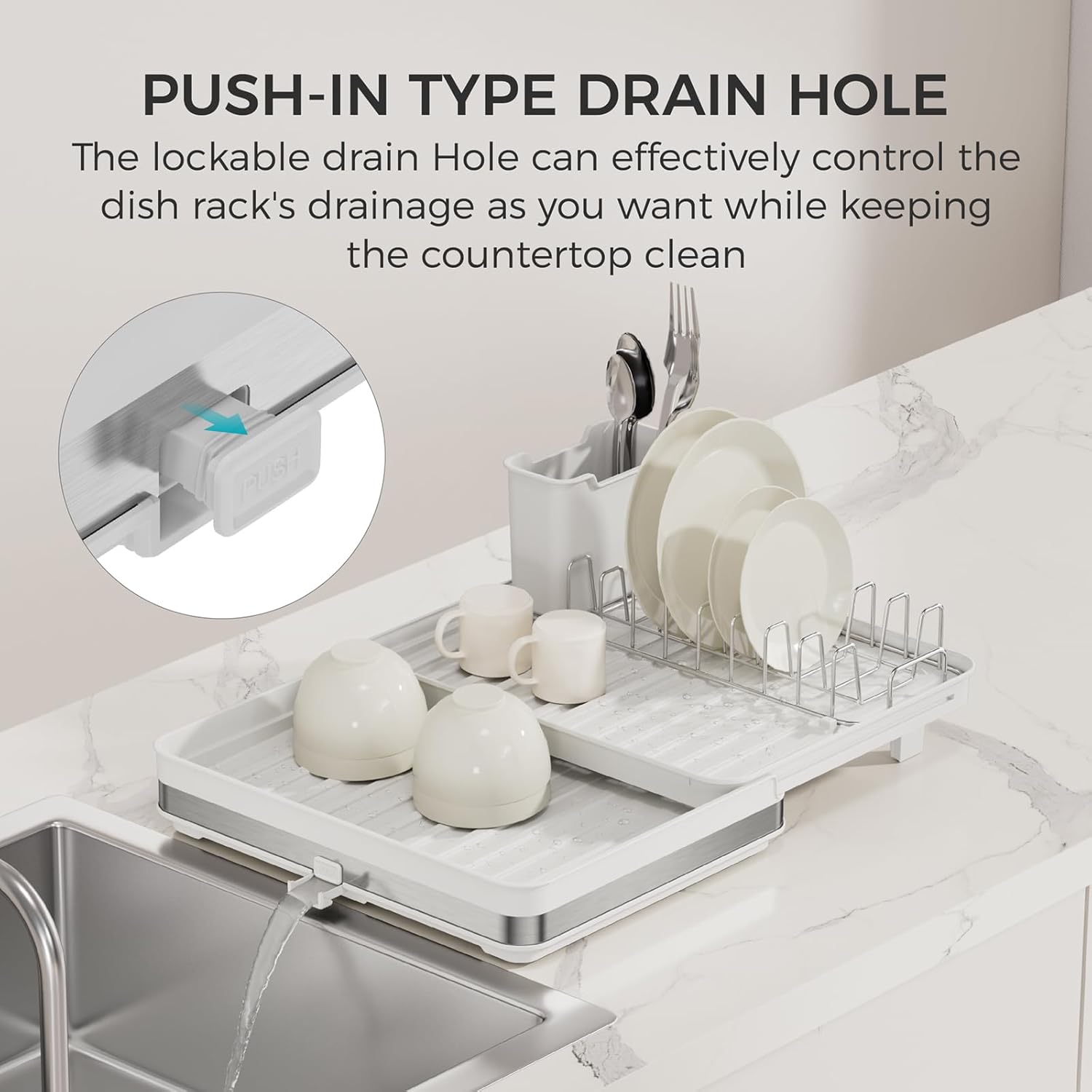 Collapsible dish drying rack,stainless steel foldable dish rack with cutlery holder,multifunctional expandable big capacity dish drainer board,Space Saving extendable dish holder