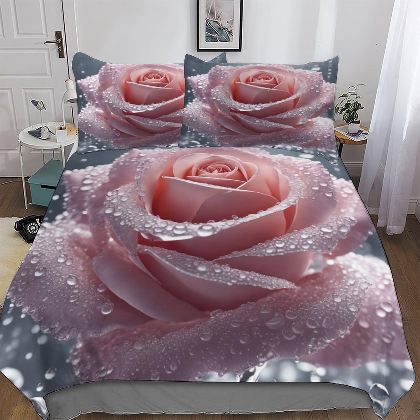 Housse de couette 220x240 rose en microfibre douce avec fermeture éclair