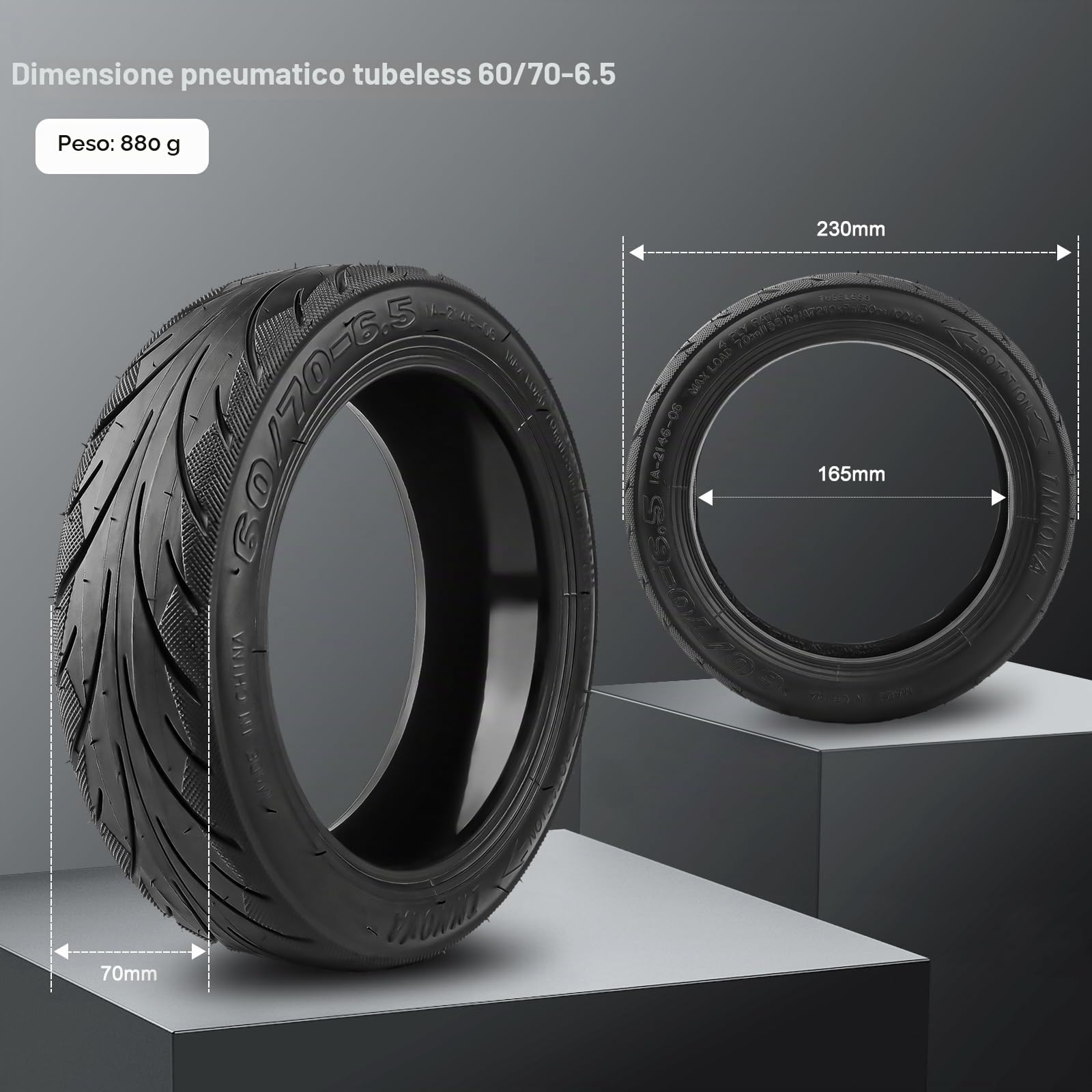 60/70-6.5 Ruota a Vuoto Autoriparabili con Valvola per Ninebot Max G30 Monopattino Elettrico, Pneumatico Tubeless con Antiforature e Antiusura, 10 Pollici Gomma di Ricambio con Antiscivolo