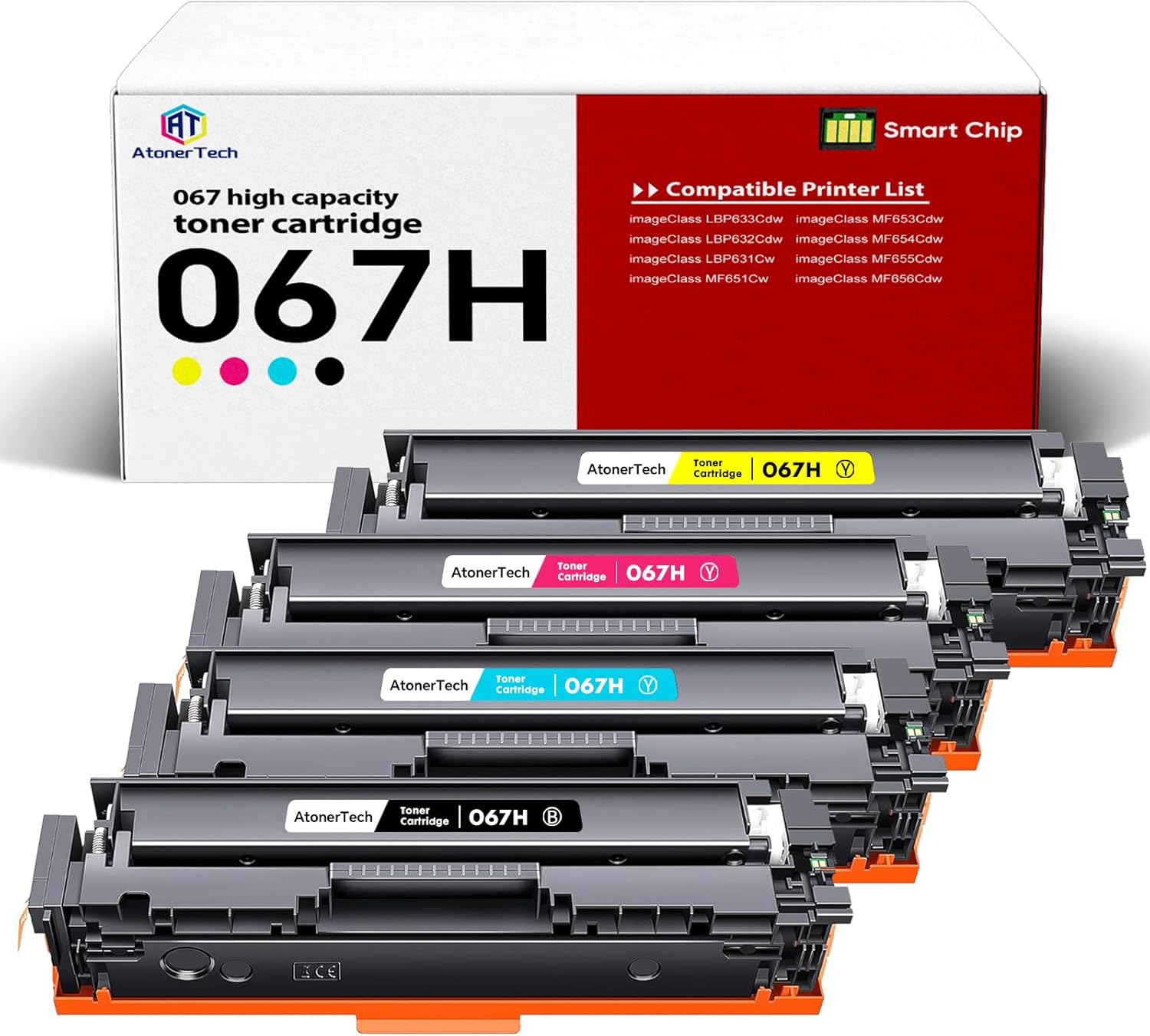 067H/067 Toner Cartridge High Yield Compatible with Canon 067H 067 Toner for Canon imageCLASS MF656Cdw MF654Cdw MF653Cdw MF652Cdw LBP632Cdw LBP633cdw MF650C Printer 4-Pack