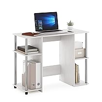 Furinno Jaya Computer Studio Scrivania, Legno ingegnerizzato, Quercia Bianca, Acciaio Inossidabile, 39.50 (D) x 97.51 (W) x 72.59 (H) cm