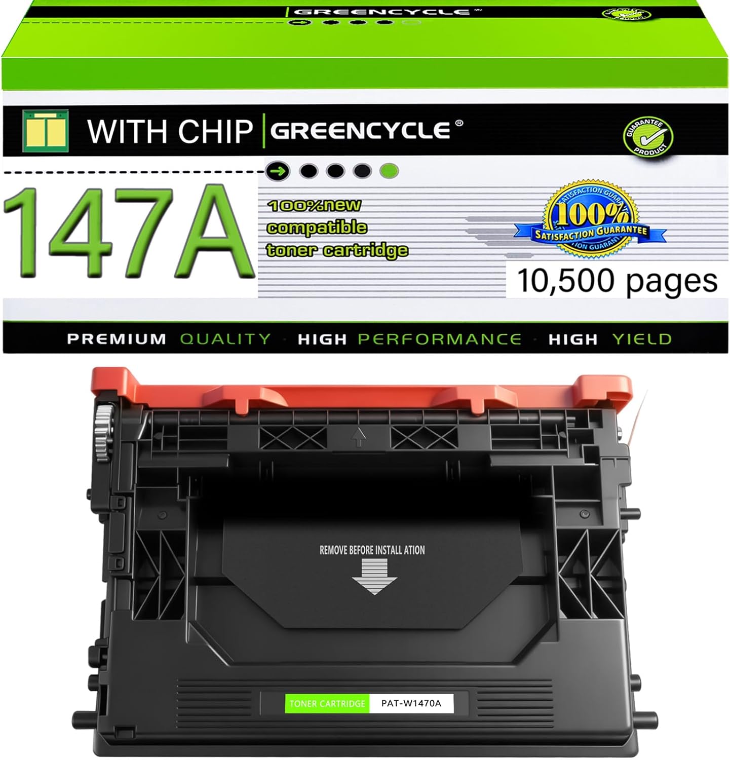 greencycle 147A with Chip Toner Cartridge Replacement Compatible for HP 147A Black Toner Cartridge W1470A Work with Laser Jet Enterprise M610 M611 M612 M634 M635 M636 Series(1PCS,10500 Pages)