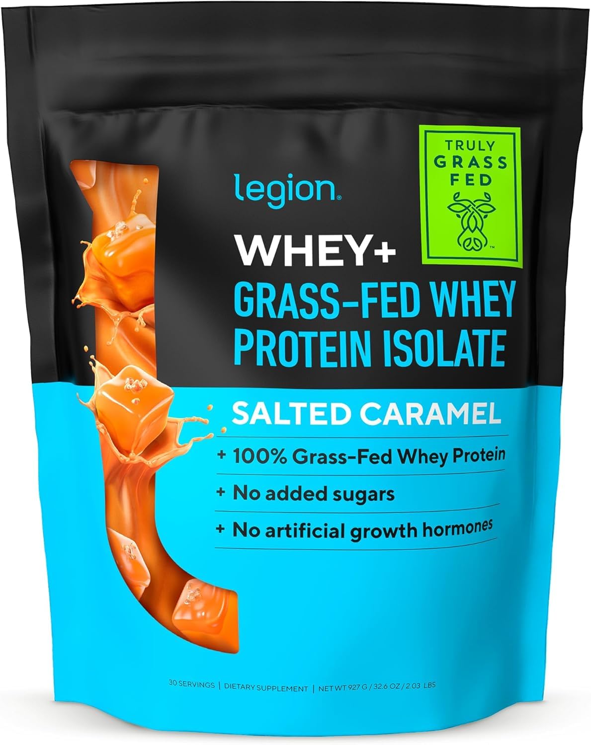 Whey+ Whey Isolate Protein Powder from Grass Fed Cows - Low Carb, Low Calorie, Non-GMO, Lactose Free, Gluten Free, Sugar Free, All Natural Whey Protein Isolate, 30 Servings (Salted Caramel)