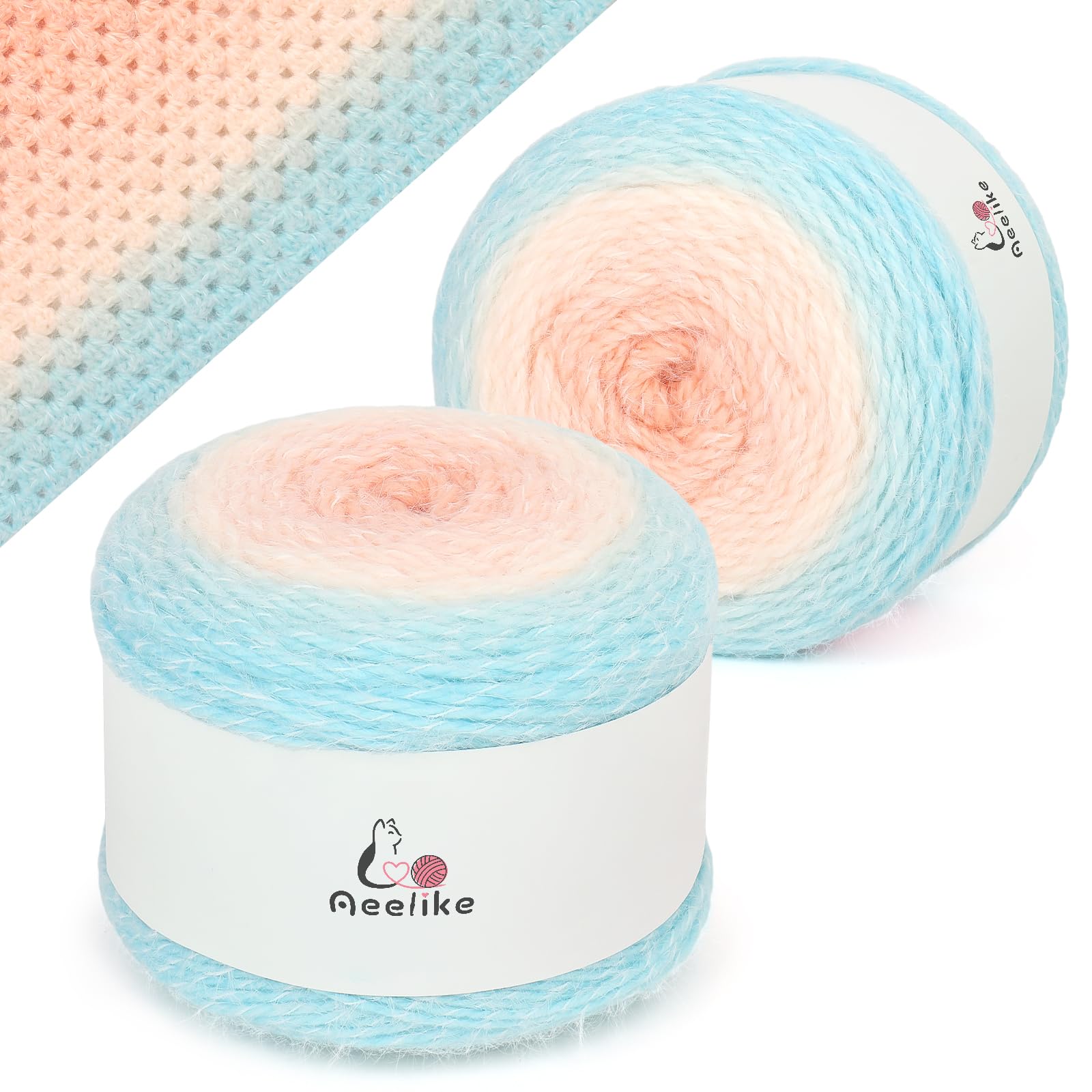 Aeelike Ombre Yarn for Crochet & Knitting, 2 Pack Yarn Cakes 380g, Colour E