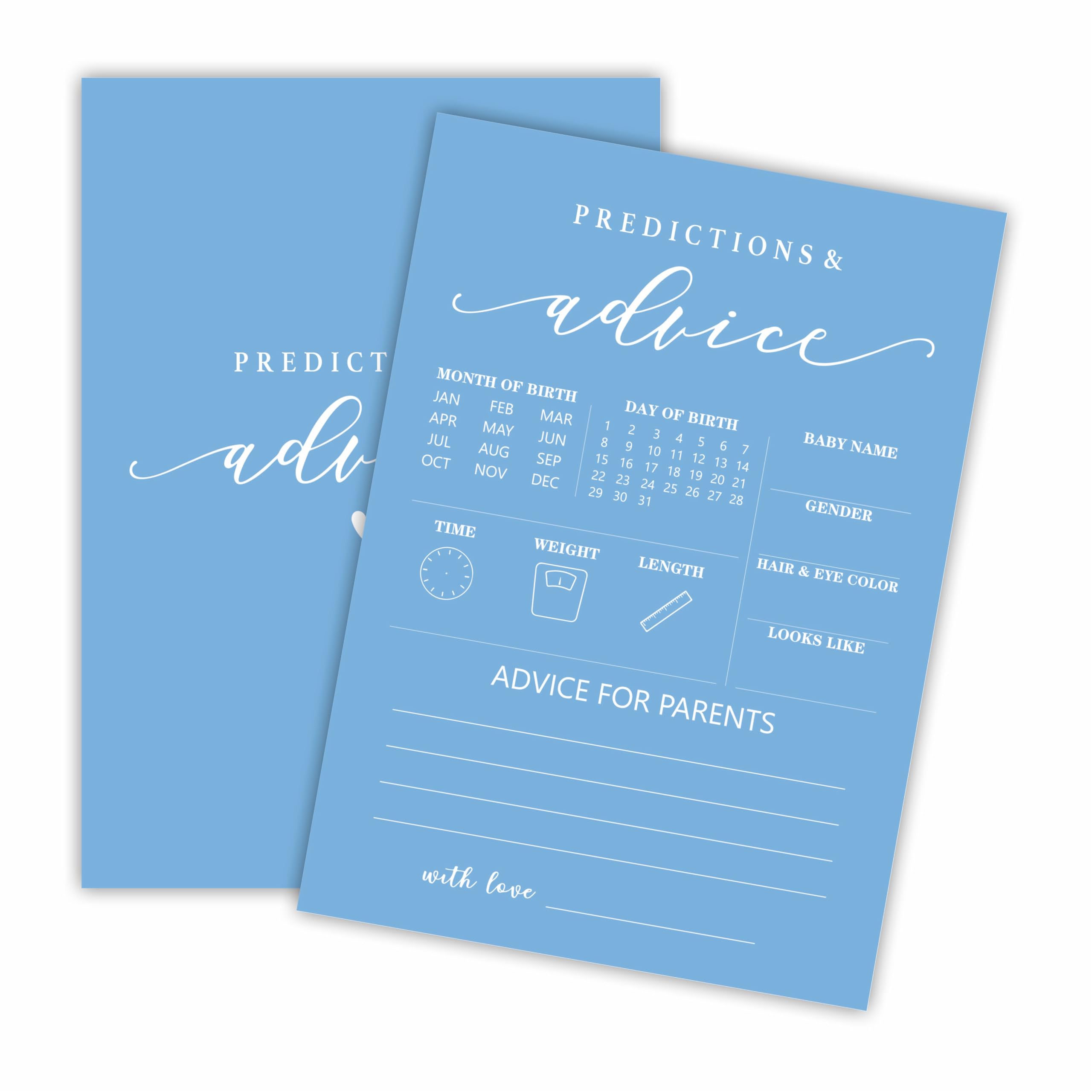 Baby Shower Prediction & Advice Game Cards - 30 Double-Sided Fill-in Cards, Minimalist White & Blue - View #5