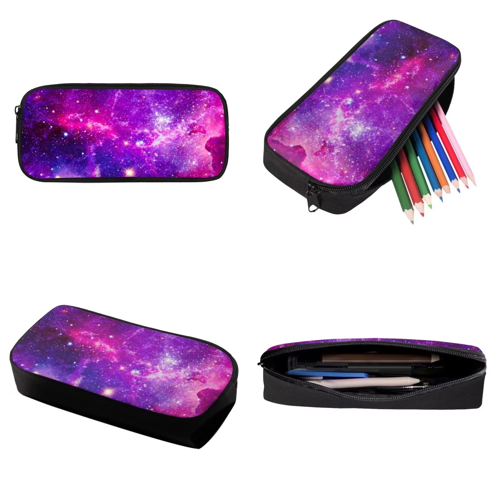 Poceacles Schultasche und Lunchbox-Set für Teenager, Jungen, Grundschule, Büchertasche, Federmäppchen für Grundschulkinder, Lila Galaxy, Einheitsgröße