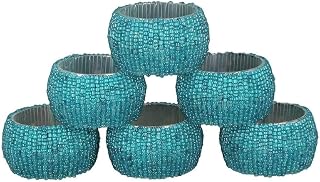 Handmade Indian Beaded Napkin Rings for Christmas, Thanksgiving, Holiday Party, Dinner Party - Napkin Holder (Turquise, Set of 6)