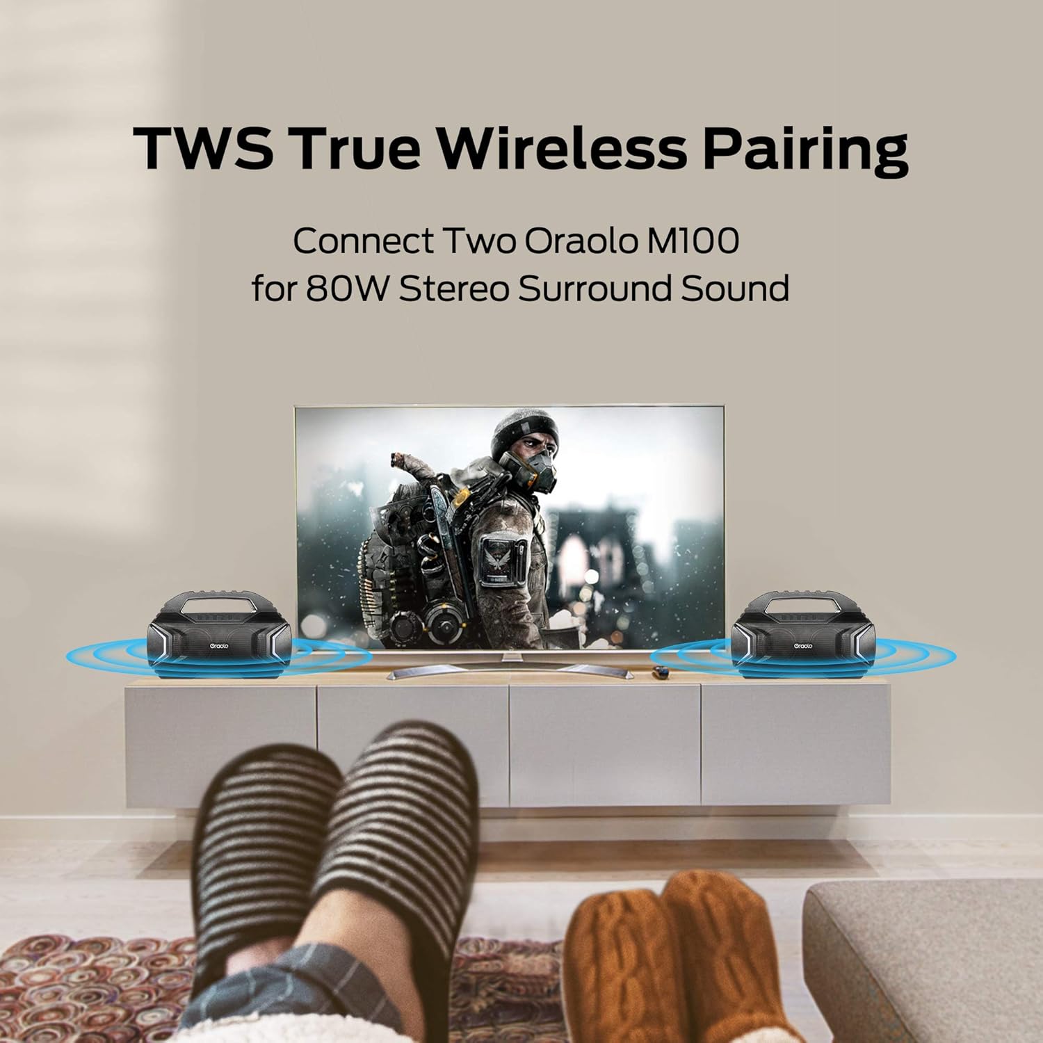 TWS True Wireless Stereo Pairing with two Oraolo M100 speakers
