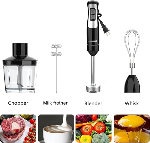 Miniatura 3 de Batidora de inmersión de mano, batidora de mano con picadora de alimentos de 16.9 fl oz, recipiente de 20.3 fl oz, espumador de leche, batidor de