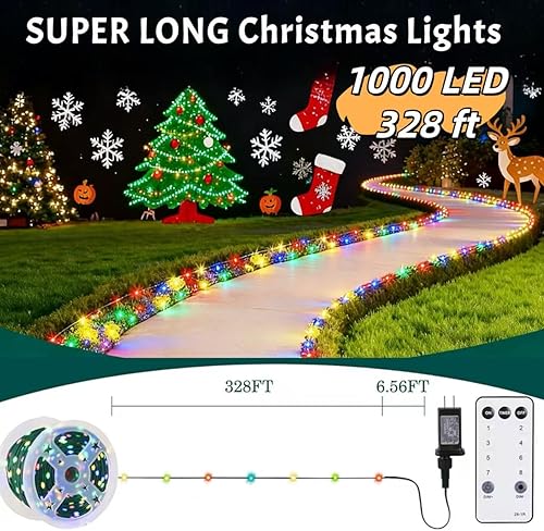 Vista 4 de HYH Luces de Navidad para Exteriores 1000 LED 328 Pies Luces de Cadena Multicolor, IP67 Impermeable Interior Luces de Hadas de Navidad Multifunción
