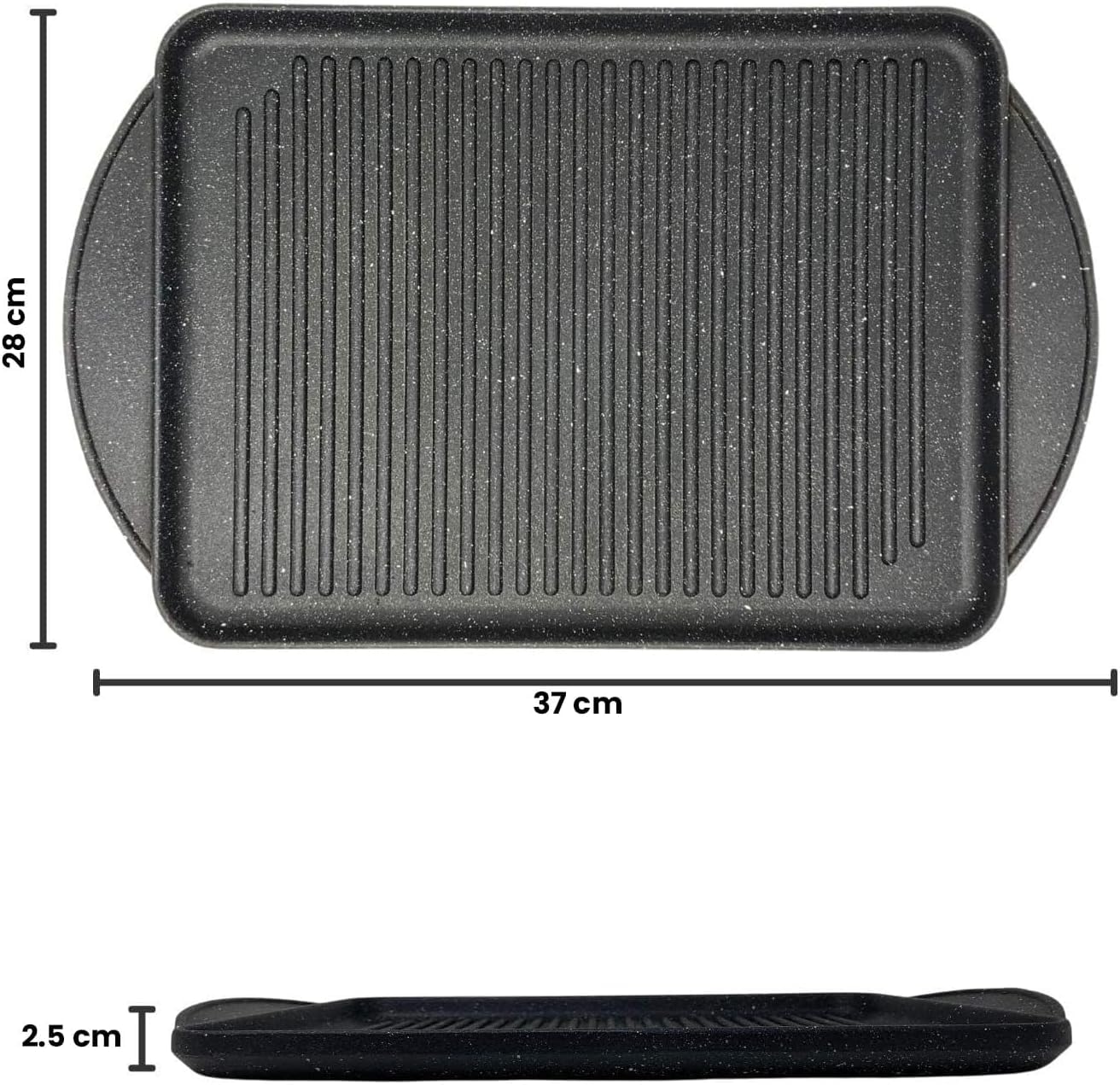 Avilia Bistecchiera Antiaderente per Induzione in Alluminio - Plancia Grill Rettangolare 37x28cm per Verdure, Bistecche e Pesce, Cottura Salutare e Uniforme