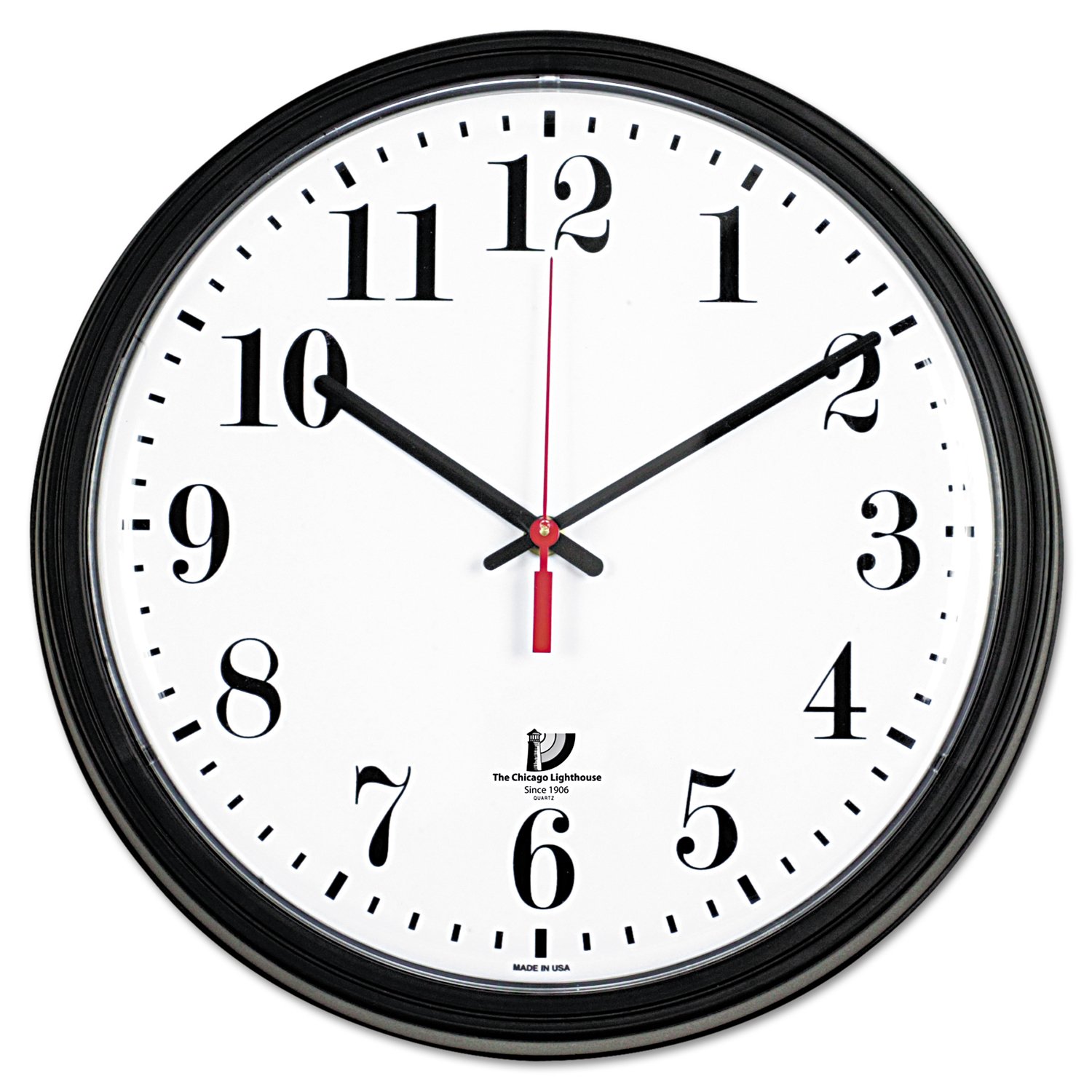 Wall Contract Clock with White Dial, 13-3/4-Inch, Black