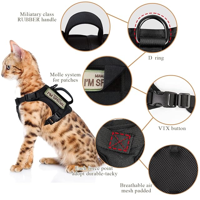 Foto 2 de 7 de Arnés táctico para Gatos para Caminar a Prueba de Escapes