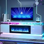 70" Cheminée TV Stand, Modern Entertainment Center pour les téléviseurs jusqu'à 80", TV Console avec armoires de rangement, console multimédia pour salon, 70IN blanc TV Restez debout et 36IN Cheminée noire