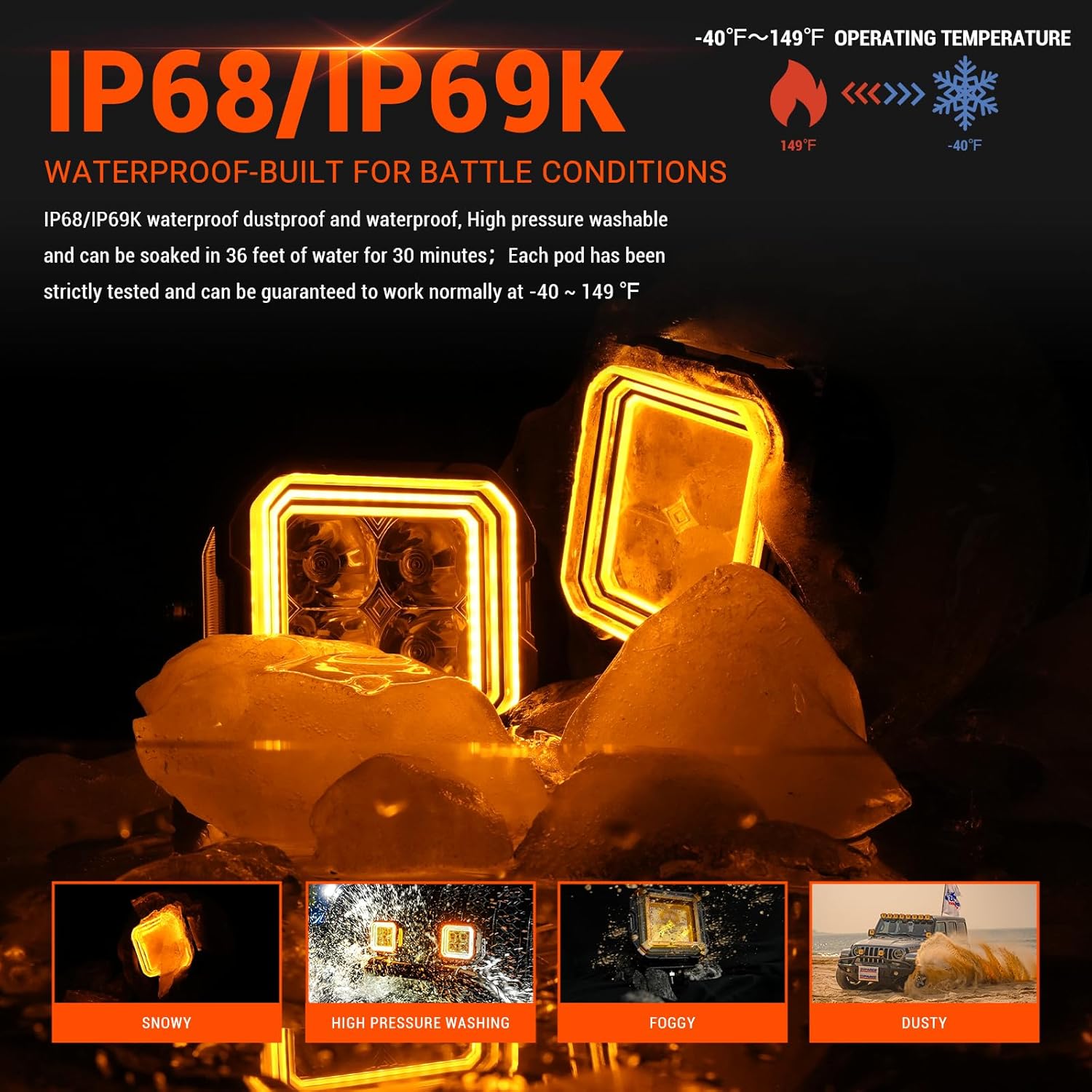 SUPAREE Hyper 5" Off Road LED Pod Lights, Amber White DRL Spot Flood Combo Ditch Lights Pods, 5 Inch 135W 9116LM Cube for Wrangler Ford UTV ATV Trucks, 2PC 150° Lamp for Roof A-Pillar Bumper
