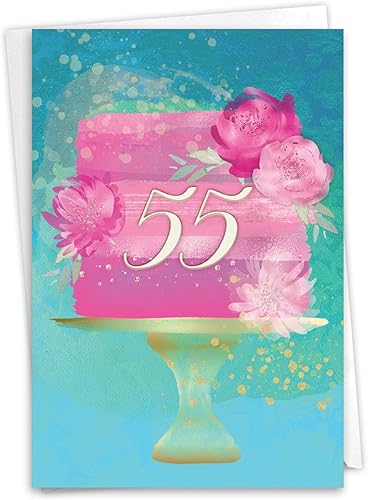 NobleWorks Tarjeta de felicitación de cumpleaños de 55 hitos con sobre de 5 x 7 pulgadas (1 tarjeta) número pastel 55 C10121MBG