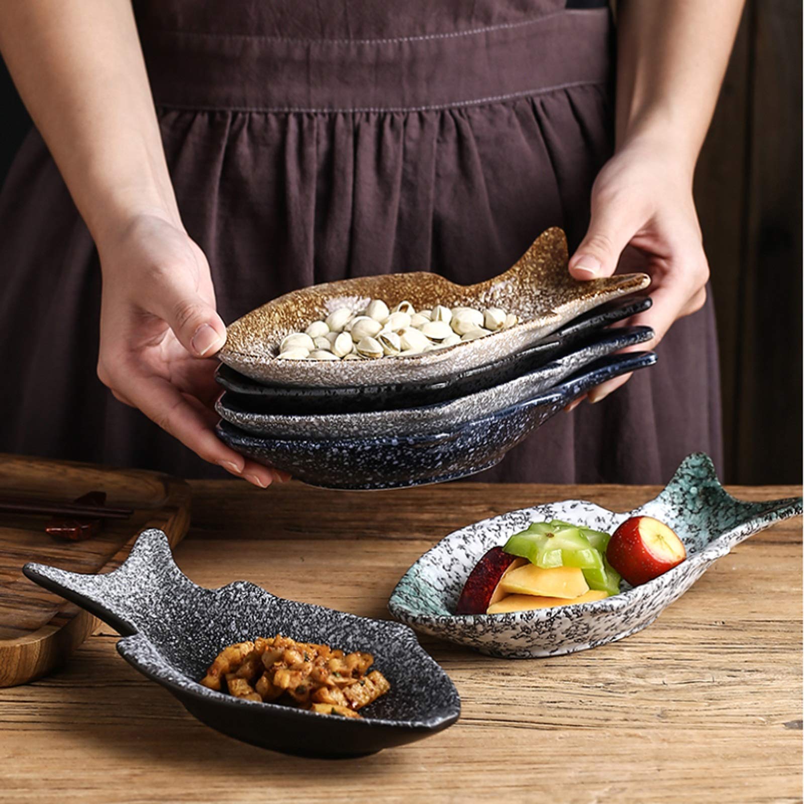 Saucenschale, 6 Stück, interessante Fischform, Keramik, Soja-Essig-Tauchplatte, Gewürz-Untertasse