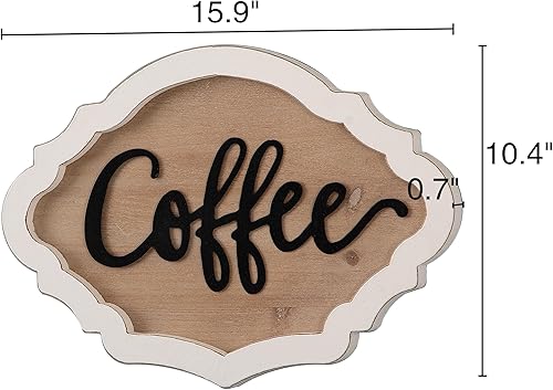 Miniatura 2 de Letrero de barra de café de granja de 16 pulgadas, letrero de metal negro rústico para café, marco de madera blanca curvada envejecida para