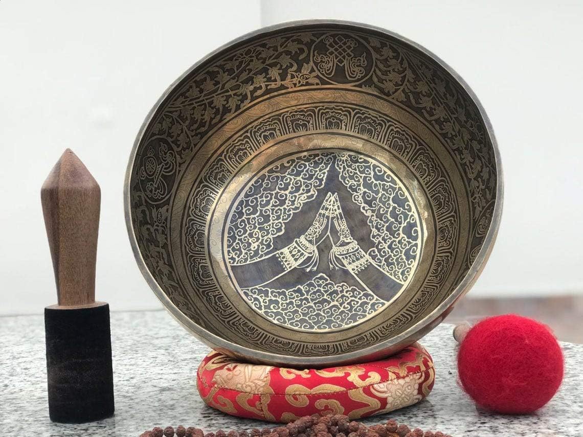 18 Inch Nameste Carving Beautiful Singing Bowls | Yoga, Meditation, Healing, Tibetan Seven Metal Bowl.BY SBN(Singing Bowl Nepal)
