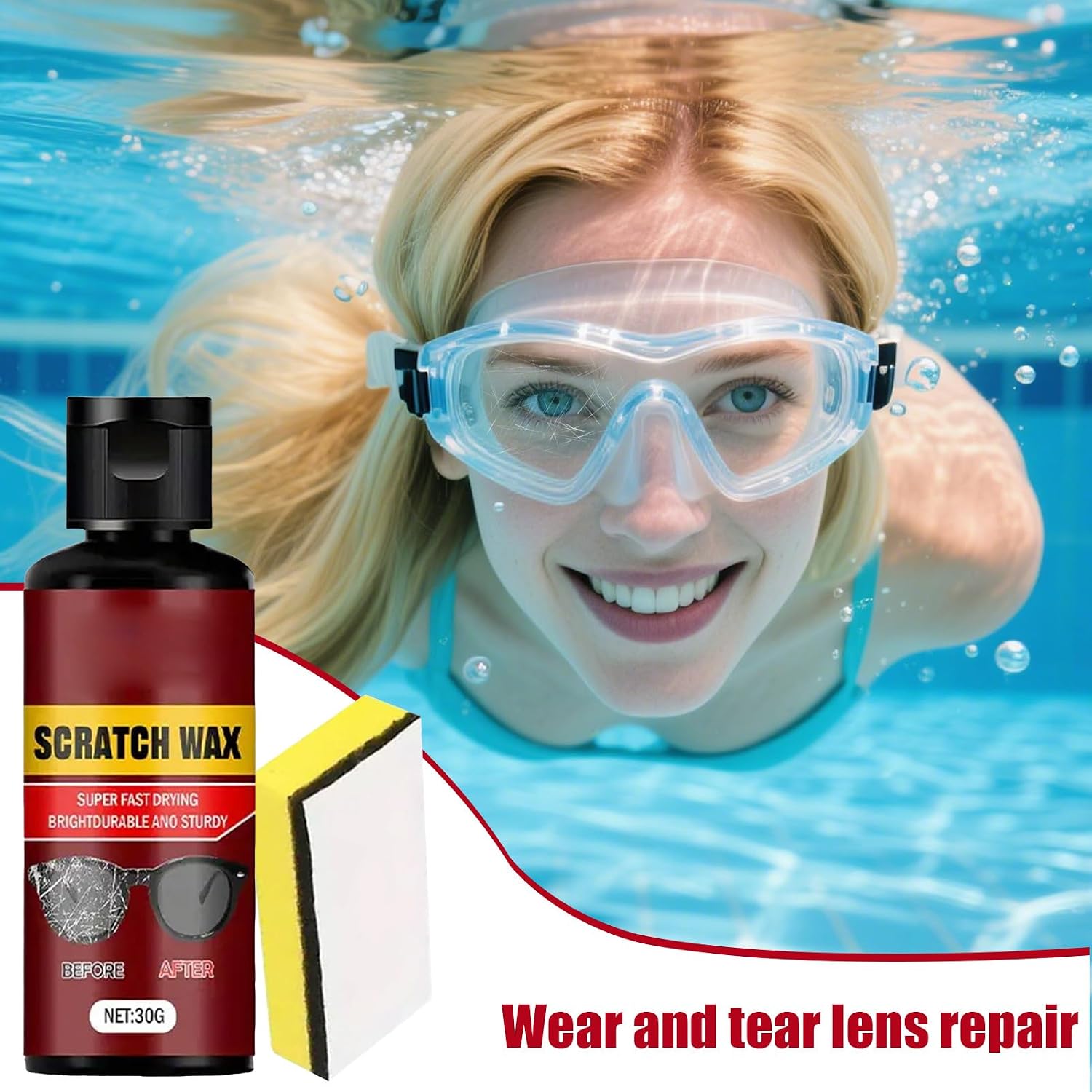 Glass Lens Scratch Remover – Glass Scratch Removal Polish, Gentle Eyeglass Cleaning Liquid, Anti-Fog and Clean Sight Feature, Polished Look Function for Sunglasses, Window, Swimming Goggles, Eyewear