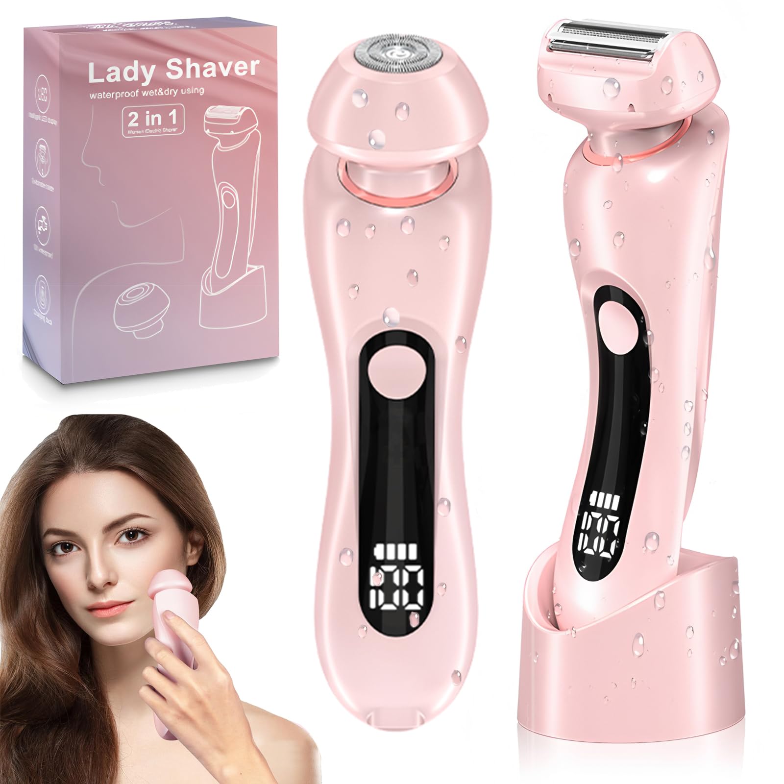 Máquina de Afeitar Eléctrica para Mujer - Depiladora 2 en 1 Profesional Impermeable IPX7, Recortadora Íntima para Bikini, Axilas y Cara, Afeitadora Portátil con Flotador (rosa)