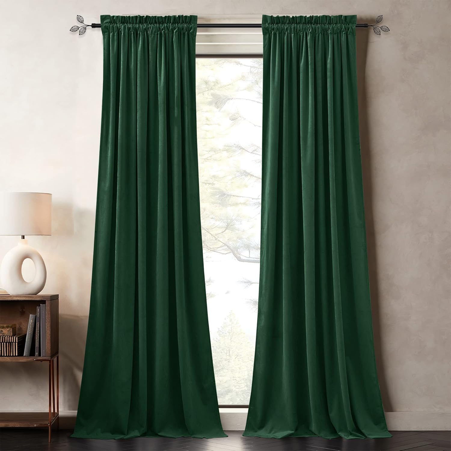PONY DANCE Hunter Green Velvet Curtains 108 inches - Blackout Velvet Curtains 108 inch for Living Room, Rod Pocket Window Treatment for Bedroom,Soft Theater Velvet Curtains,Set of 2 Panels