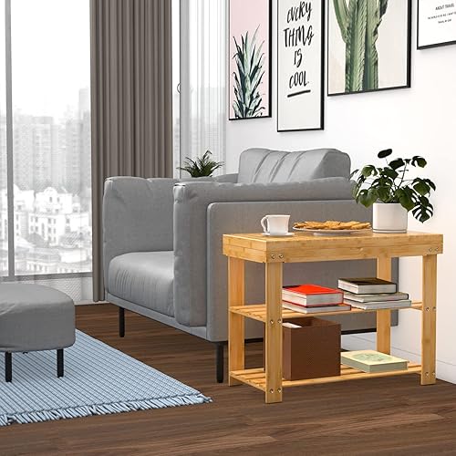 Miniatura 5 de Zhuoyue Zapatero de bambú Banco de madera con estante de almacenamiento para entrada, organizador de espacio pequeño para uso en interiores y