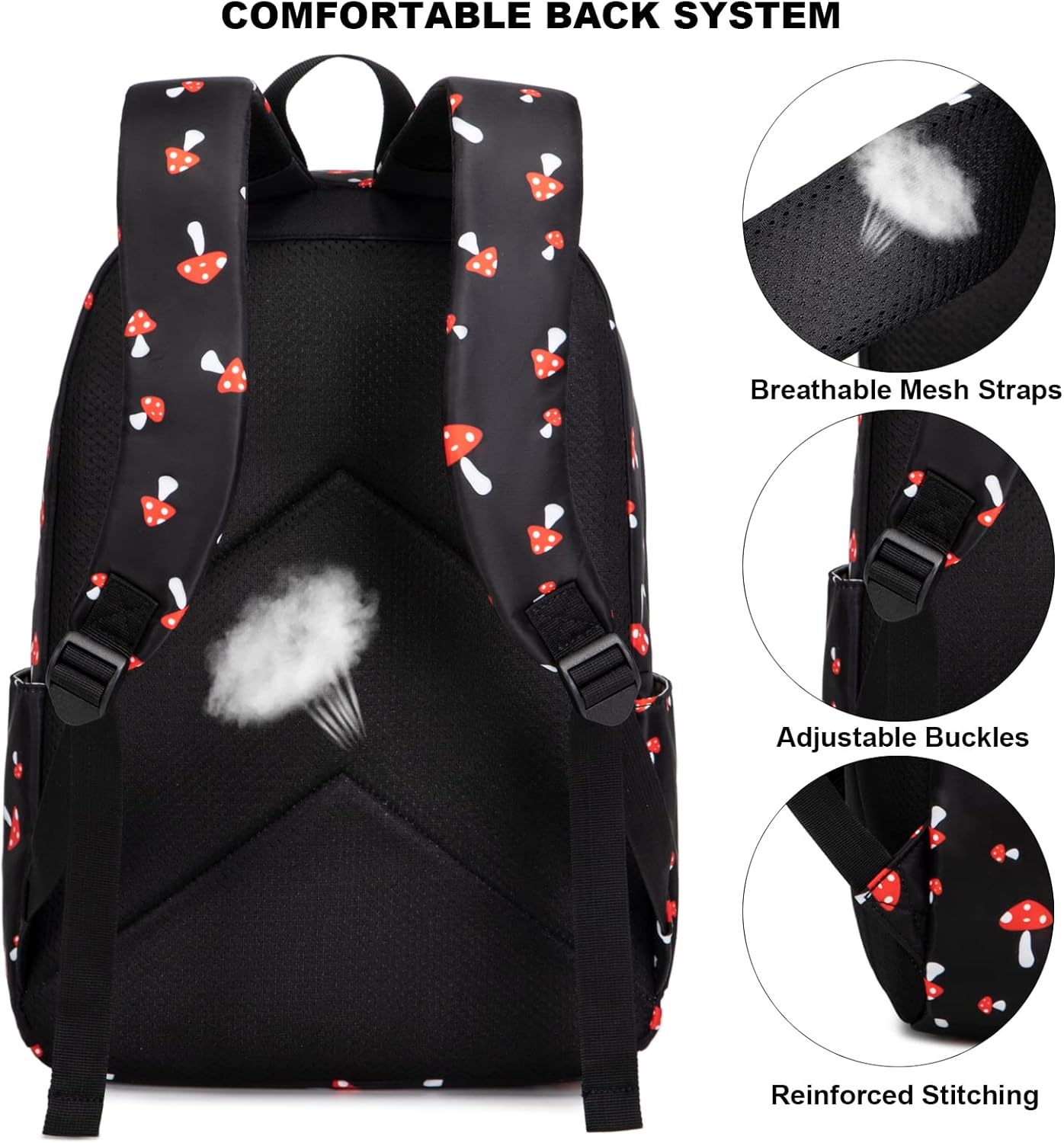 Mushroom School Backpack for Girls Womens, School Bags Collge Bookbags Laptop Backpacks for Kids Teens Adults